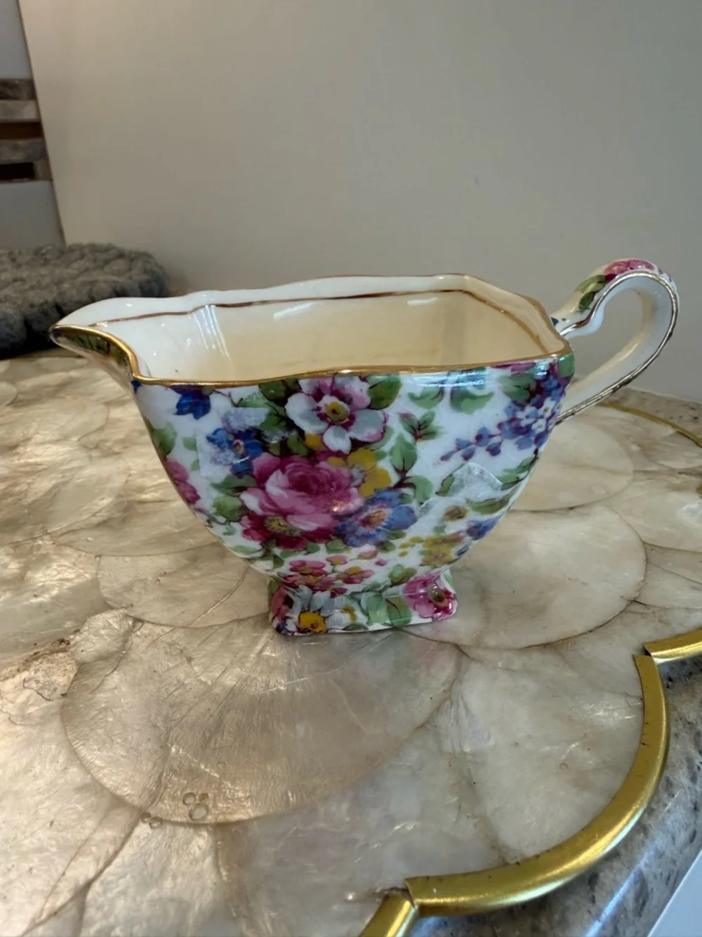 Royal Winton Summer Time Pattern Floral Porcelain Creamer with Gold Trim